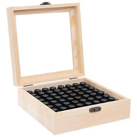 Boîte de rangement en bois pour huiles essentielles, 64 compartiments, pour flacons de 1 à 3 ml. (1/4)