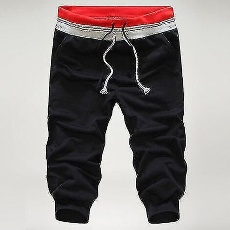 Short cargo 3/4 élastiqué pour homme, style jogging, idéal pour la salle de sport - XL - Rouge (1/5)