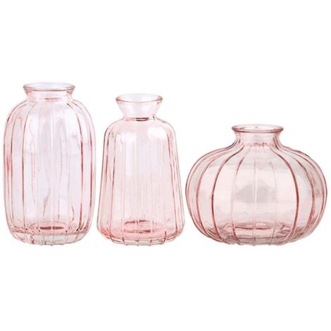 Lot de 3 petits vases décoratifs modernes et vintage, style minimaliste et esthétique, couleur rose. (1/4)