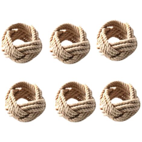 Lot de 12 attaches-serviettes en cordelette naturelle tissée, boucle-serviettes en ficelle cirée (1/5)