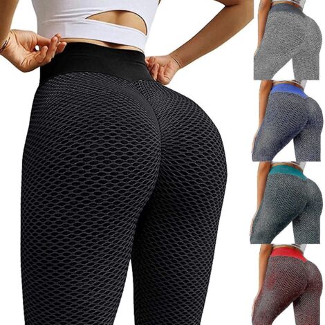 Leggings TikTok pour femme, leggings de yoga, leggings de gym anti-cellulite, pantalon de fitness push-up pour les fesses - Taille L - Gris clair (1/5)