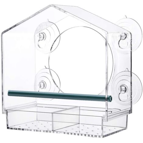 mangeoire à oiseaux avec 4 ventouses, facile à installer, grand nichoir en acrylique avec plateau à 2 compartiments, accessoires de jardin (1/5)