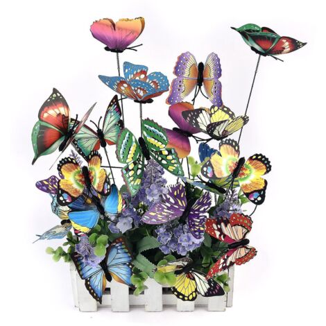 Lot de 50 papillons colorés de 7 cm pour la décoration de jardin sur bâtonnets - 100 pièces (1/5)