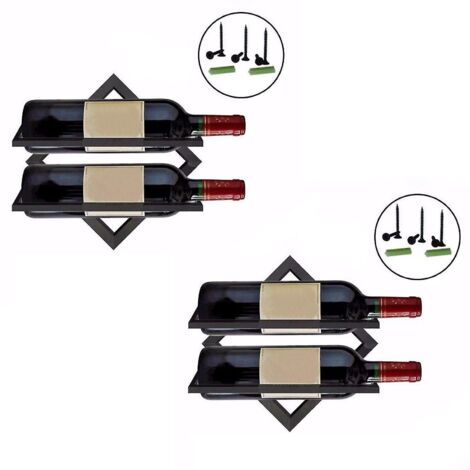Lot de 2 casiers à vin muraux en métal, étagère de présentation 26,7 x 26,7 cm (10,5 x 10,5 pouces) pour la décoration de la maison, de la cuisine ou du bar - Noir (1/5)