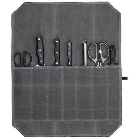 Étui à couteaux de chef professionnel, étui pliable en toile cirée pour couteaux de cuisine, organisateur et rangement pour ustensiles, coloris gris voyage (1/5)
