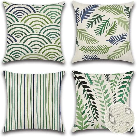 Lot de 4 housses de coussin imperméables pour canapé d'extérieur, 45 x 45 cm (motif feuilles vertes) (1/5)
