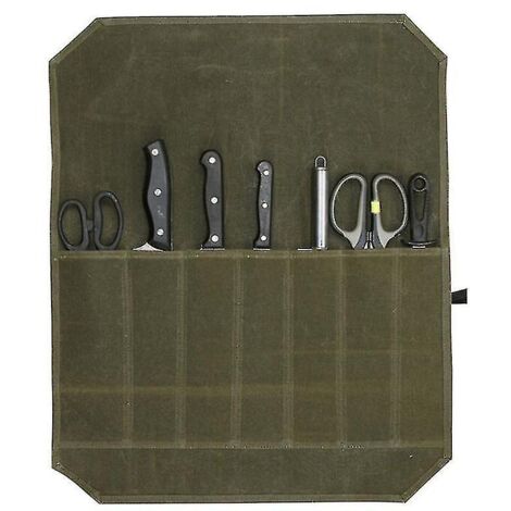 Étui à couteaux de chef professionnel, étui pliable en toile cirée pour couteaux de cuisine, organisateur et rangement pour ustensiles, format voyage vert (1/3)