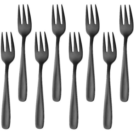 Fourchettes à thé, petites fourchettes à dessert, fourchettes à gâteaux, acier inoxydable noir, lot de 8 (1/5)
