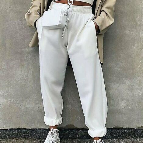 Pantalon de jogging ample et décontracté pour femme, idéal pour la salle de sport et les moments de détente - Taille L - Blanc (1/5)