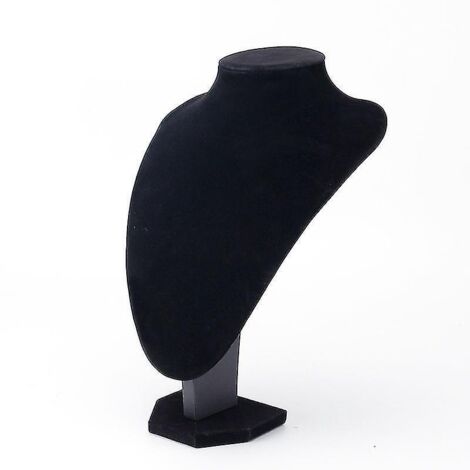 Présentoir à bijoux 3D en cuir velours noir, support pour pendentif et chaîne. (1/4)