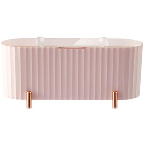Organisateur de maquillage de bureau, porte-coton à lingettes avec couvercle transparent, rose (1/5)