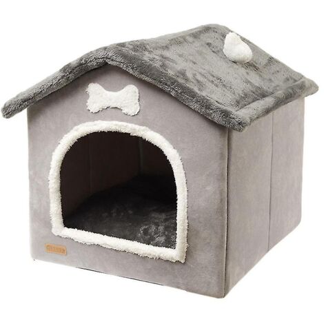 Niche chaude pour chat en hiver, pliable et fermée, facile à monter, pour petits et moyens chiens - Gris (1/5)