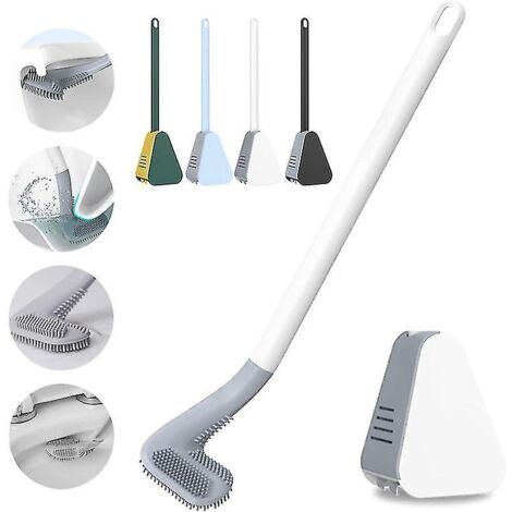 Brosse de toilette en silicone avec support, brosse de nettoyage antidérapante pour cuvette de toilettes, blanche. (1/5)