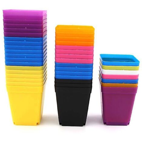 Lot de 10 petits pots de fleurs carrés en plastique coloré, épais, pour plantes d'intérieur et de jardin, rouges. (1/5)