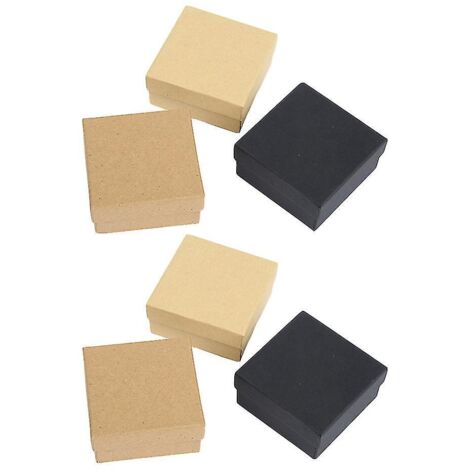 Lot de 6 boîtes à bagues rétro, style classique, en papier kraft, pour ranger vos bijoux (7 x 7 x 3 cm, papier kraft foncé, papier kraft clair, papier kraft noir). (1/4)