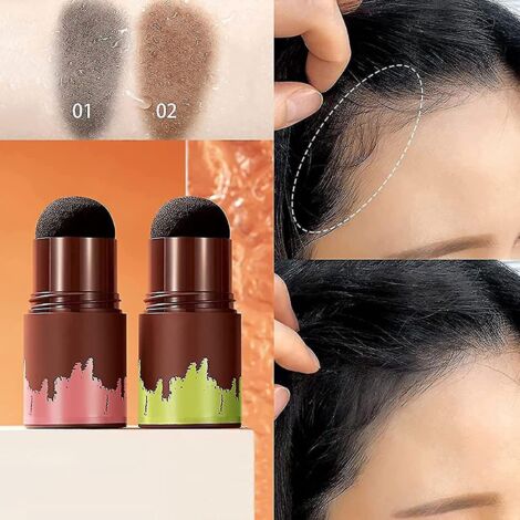 Bâtonnet de poudre pour contour des cheveux, 2 pièces, poudre pour retouche racines, stylo éponge pour ombrer les cheveux, waterproof, longue tenue, noir et brun (1/3)