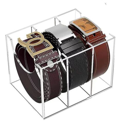 Organisateur de ceintures en acrylique à 3 compartiments, étui de rangement transparent pour ceintures, cravates, montres, bijoux et bracelets. Idéal pour ranger ceintures, cravates, montres et bracel (1/5)