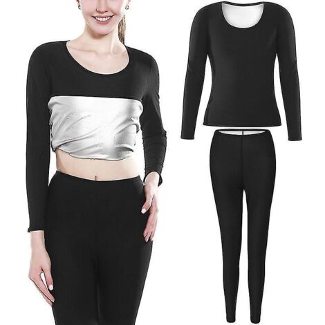 Ensemble sauna sans coutures pour femme : legging gainant, ceinture amincissante, haut sculptant - Taille M - Pantalon et haut (1/5)