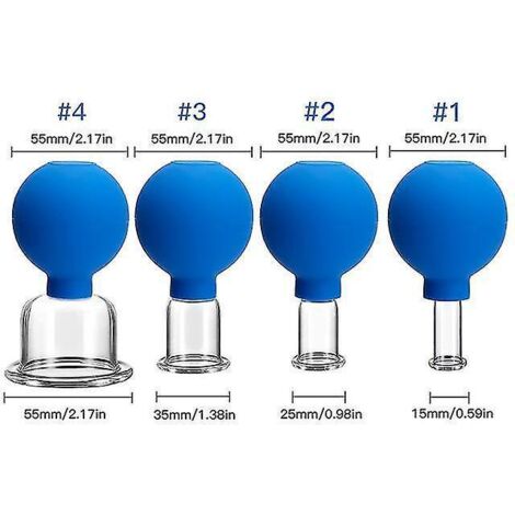 Kit de massage par ventouses pour le visage et le corps, thérapie par ventouses anti-cellulite, brûleur de graisse, lifting de la peau, Gua Sha, amincissement et beauté, ventouses bleues (4 pièces) (1/5)