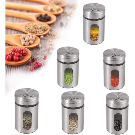 Ensemble de 6 pots à épices Smallbee en acier inoxydable, idéal pour ranger vos épices barbecue. (1/5)