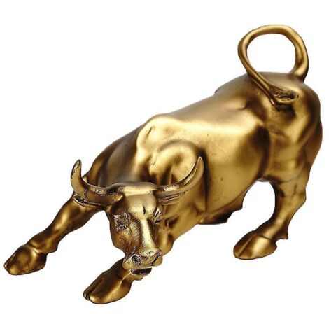 Statuette de taureau Wall Street en résine, figurine animale, décoration de bureau, salon, accessoire de décoration intérieure, 1 pièce - or (1/5)