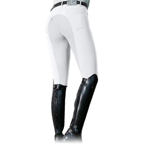 Pantalon d'équitation femme taille haute élastique, coupe skinny, style course hippique - L - Blanc