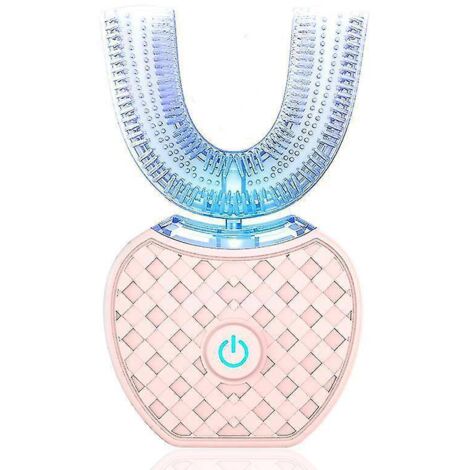 Brosse à dents électrique, brosse à dents automatique, brosse à dents sonique en forme de U, kit de blanchiment des dents avec tête de brosse de rechange, rose (1/5)