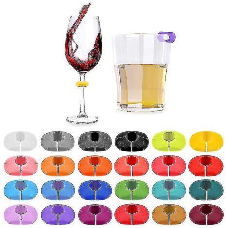 Lot de 24 marque-verres en silicone pour verres à vin, parfaits pour les cocktails, les martinis et les champagnes. (1/5)