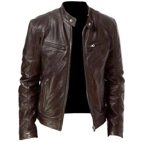 Veste de motard homme en similicuir, fermeture éclair, taille M, marron
