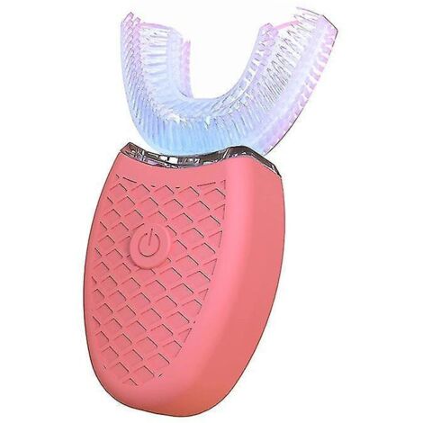 Brosse à dents électrique en forme de U pour adultes, nettoyage buccal automatique intelligent à 360°, plusieurs modes, rechargeable par USB, rose (1/5)
