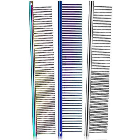 Lot de 3 peignes en acier pour animaux de compagnie, peigne de toilettage multicolore pour chien avec dents en acier inoxydable pour retirer les poils (1/5)