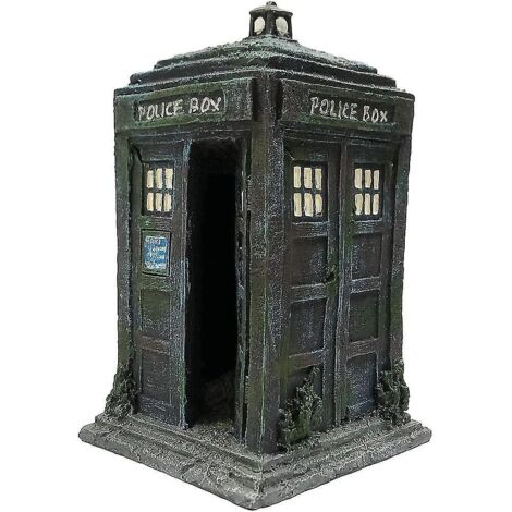 Décoration de cabine de police Tardis pour aquarium - Maison de cachette pour poissons en résine, bleue (1/5)
