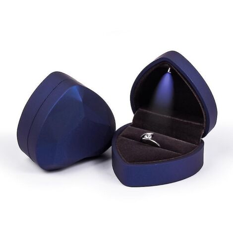 Boîte à alliances LED en forme de cœur avec présentoir et étui à bijoux en velours bleu (1/5)