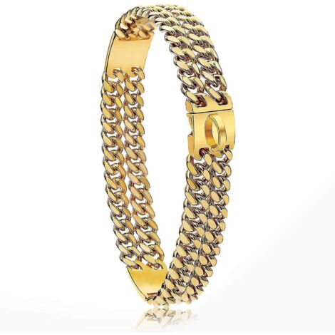 Collier pour chien XL large doré de 24 mm avec boucle en acier, double maillon cubain, collier de dressage robuste en acier inoxydable pour grands chiens (24 pouces) (1/5)