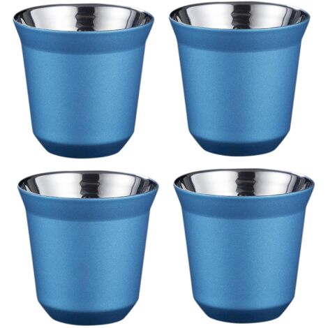 Lot de 4 tasses à expresso isothermes en acier inoxydable à double paroi de 80 ml, compatibles avec les capsules de café Pixie. (1/5)