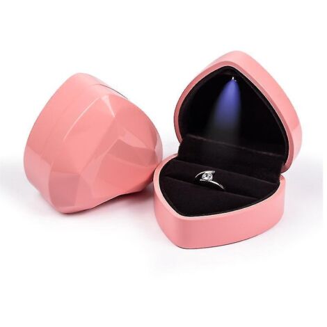 Boîte à alliances LED en forme de cœur avec présentoir et étui à bijoux en velours rose (1/5)