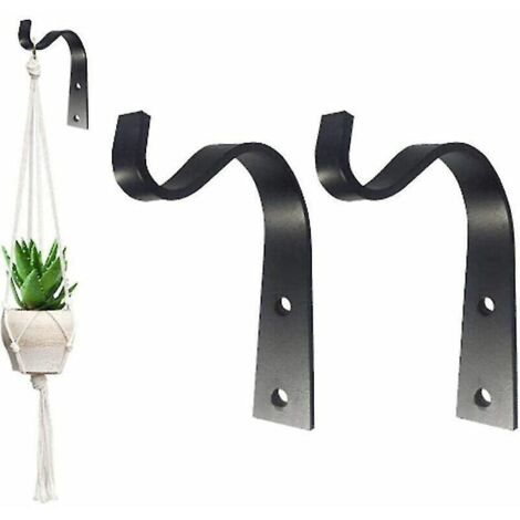 Lot de 2 crochets muraux en métal, support pour plantes suspendues (noir) (1/5)