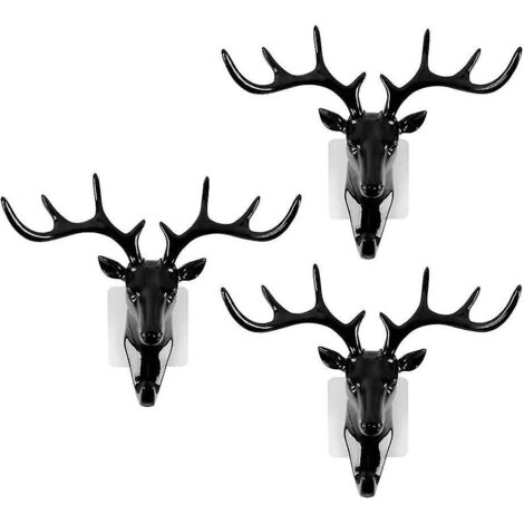 Lot de 3 crochets muraux en forme de tête de cerf, robustes et sans traces (blanc) (santanxing)noir (1/5)
