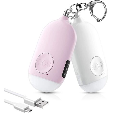 Porte-clés alarme personnelle rechargeable USB pour l'autodéfense, 130 dB, rose et blanc (1/5)