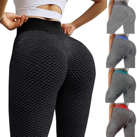 Leggings TikTok pour femme, leggings de yoga, leggings de gym anti-cellulite, pantalon de fitness push-up pour les fesses - Taille 2XL - Noir (1/4)