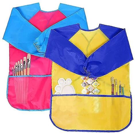 Lot de 2 tabliers de peinture pour enfants, robes de peinture, tabliers de loisirs créatifs, rose rouge (1/5)