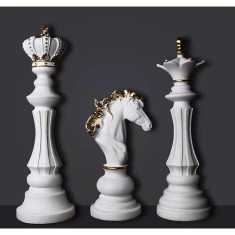 Statue d'échecs internationale de luxe, sculpture en résine, ornement décoratif pour la maison, chevalier blanc (1/3)