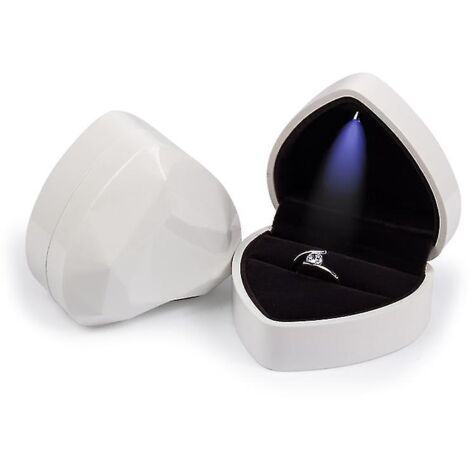 Boîte à alliances LED en forme de cœur avec présentoir et étui à bijoux en velours blanc (1/5)
