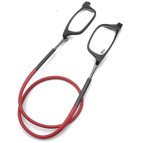 Lunettes de lecture à absorption magnétique de haute qualité, à porter autour du cou, style original - Grossissement 3.0 - Rouge (1/5)