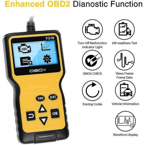Scanner OBD2, lecteur de codes d'erreur automobile universel amélioré, outil de diagnostic automobile compatible avec tous les protocoles OBD II. (1/3)