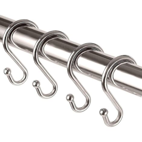 Crochets de rideau de douche en métal, résistants à la rouille, en forme de S, pour rideaux de douche, ustensiles de cuisine, vêtements, serviettes - Lot de 12 - Nickel (1/5)
