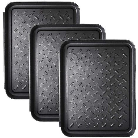 Lot de 3 plateaux à chaussures robustes, pouvant également servir de tapis pour gamelles de chien ou autres, empêchant la boue de s'accumuler au sol (34,8 x 27,4 cm). (1/5)