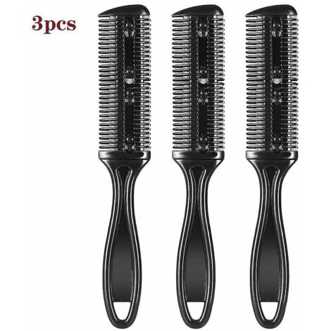 Peigne tondeuse à cheveux, peigne de coupe double face avec lame en acier inoxydable, lot de 3 (noir) (1/5)