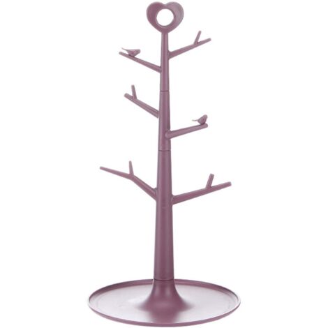 Égouttoir à tasses à café, porte-tasses, étagère de cuisine en forme d'arbre, en polypropylène, détachable, portable, en plastique, pour le rangement de la maison, rouge violacé pâle (1/5)