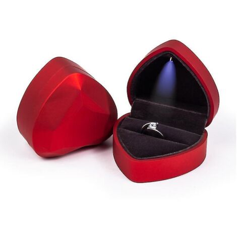 Boîte à alliances LED en forme de cœur avec présentoir et étui à bijoux en velours rouge (1/5)